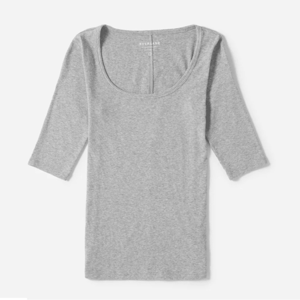 Everlane The Luxe Micro-Rib Scoop-Neck Tee - Heathered Grey